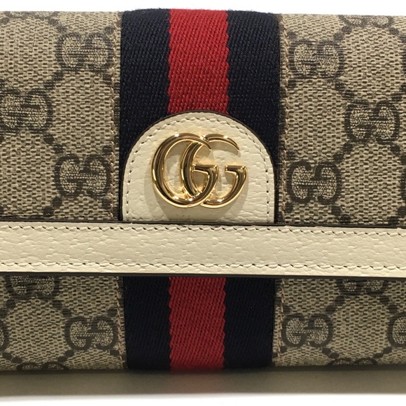 GUCCI GG SUPREME WEB SNAP FLAP OPHIDIA WALET -BEIGE LEATHER / CANVAS -NEW - Picture 3 of 10